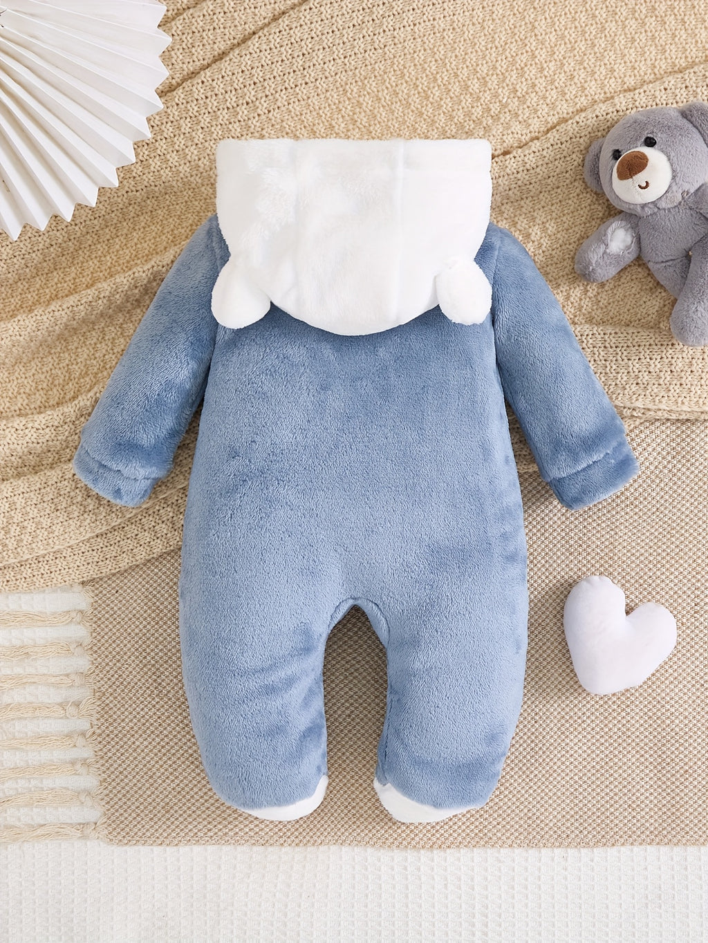 Baby Romper Onesie Autumn And Winter Thickened Warm Cute Scarf Bear Applique Embroidery Button Design Footed And Footed Jumpsuit Baby Christening Dress Outerwear, for Outdoor