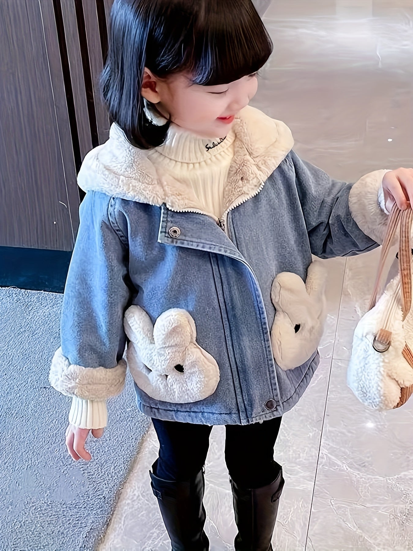 Girls' -Lined Cute Cartoon Jacket, New Autumn/Winter Stylish Warm Thickened Padded Coat for Baby Girls