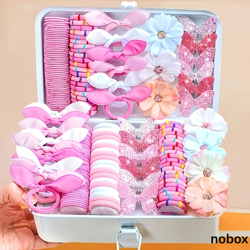 151pcs Set, Multi-Color Butterfly Hair Clips, Stylish and Sweet Hair Accessories, Elastic Hair Ties, Hair Bands for Students, Hair Elastics for Braided Ponytails, Bow Hair Accessories, Small Flower Bunny Ear Hair Ties, Suitable for Daily