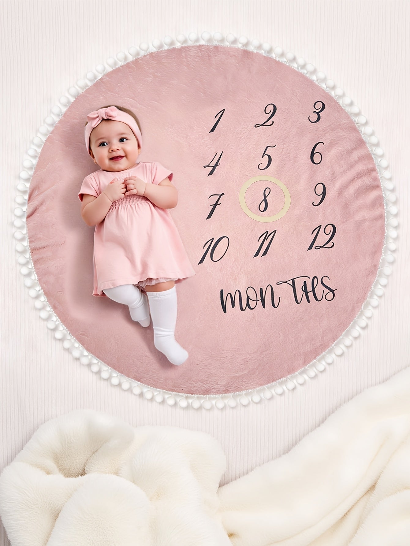 [Baby Shower Gift] 2pcs Newborn Blanket with Wooden Ring Set, Baby Monthly Milestone, Flange Velvet Blanket, Multifunctional Blanket, Photography Blanket, Shower Gift, Baby Growth, Baby Photography Background Props 100Cm X 120Cm