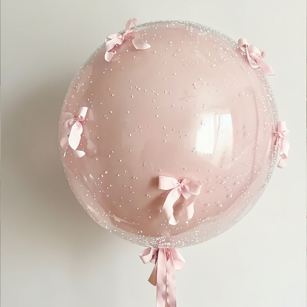 Pink Cloud + Bow Balloon Set / Includes Clouds, Pink Bow Foil Balloons, White, Macaron Pink, and Transparent Latex Balloons in Various Sizes / Plus Pompoms / Suitable for Birthdays, Confessions, Engagements, Marriage Proposals, Weddings, and Atmospheric
