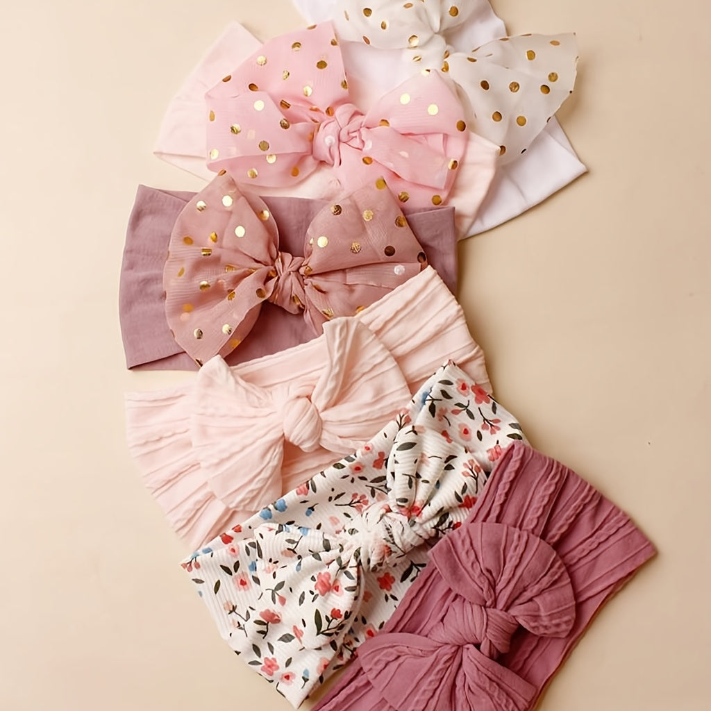 6pcs/Set of Solid Color Soft Stretch Nylon Baby Headbands for Daily Wear for Babies Aged 0 to 3 Years Old for Valentine'S Day
