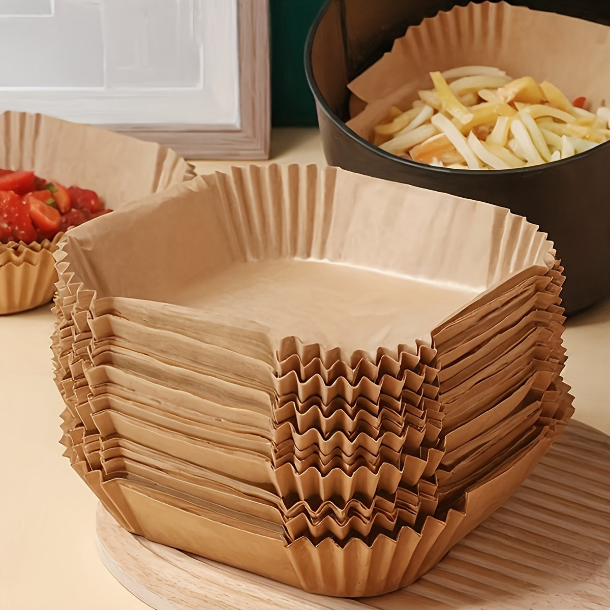 [Air Fryer Liners] 100 Non-Stick Air Fryer Liners - Brown Paper Sheets, Suitable for Baking, Roasting, and Microwaving - Easy to Clean, Healthy Cooking, Suitable for Home and Commercial Kitchens, Air Fryer Accessories