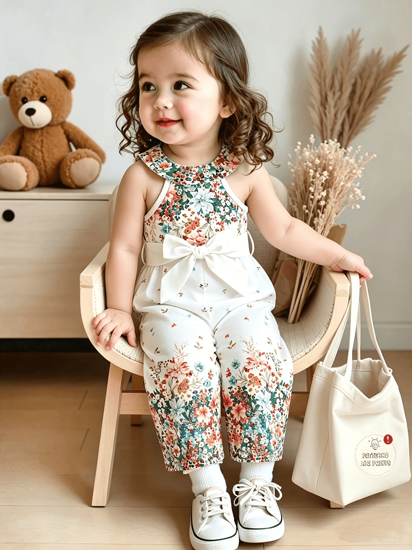 Summer European And American Baby Girl One-Piece Neck-Hanging Romper, Country Style, Sweet And Elegant. Sleeveless Design Adorned with Full-Print Colorful Floral Patterns, Suitable for Daily Wear, Summer Vacations, And Family Gatherings, for Outdoor