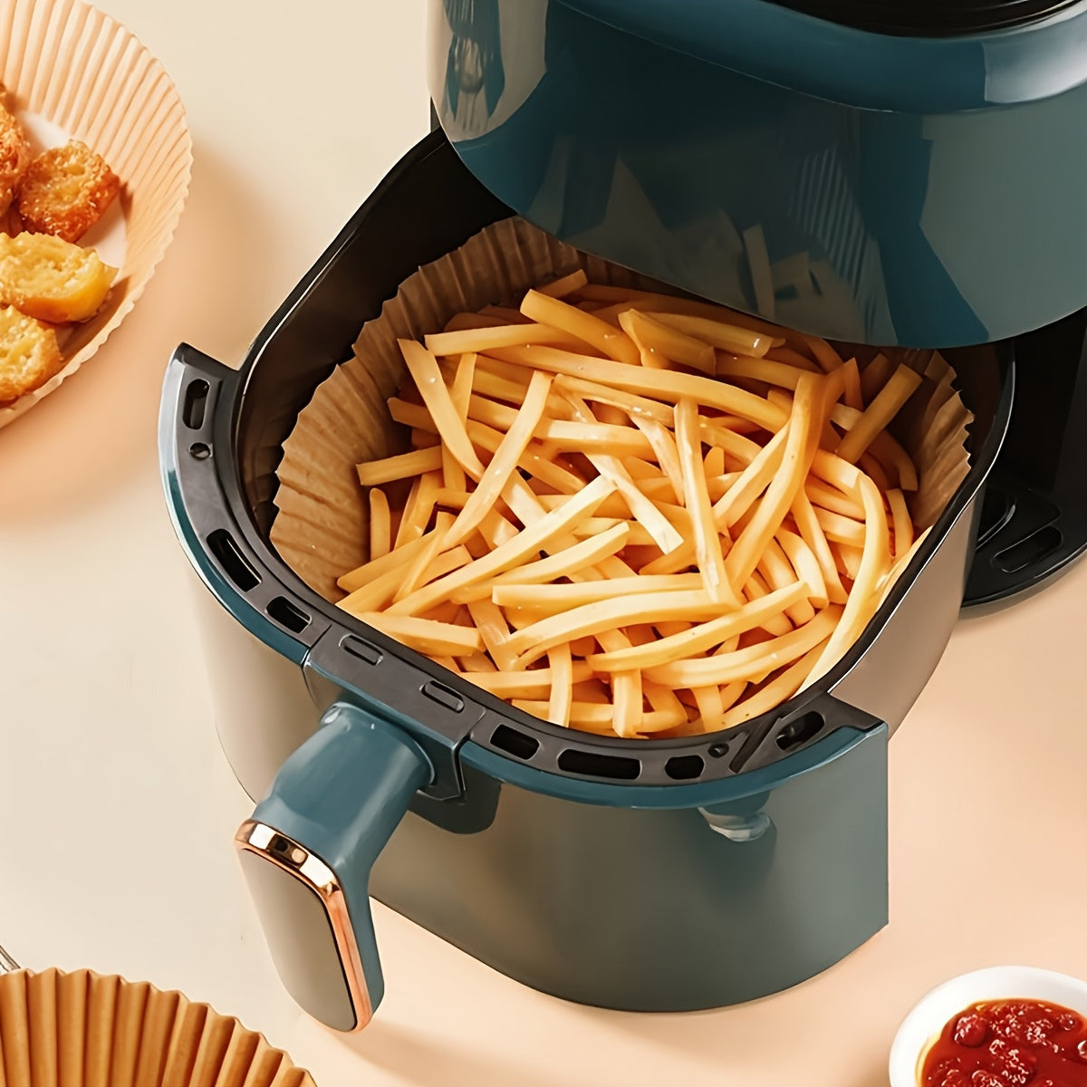 [Air Fryer Liners] 100 Non-Stick Air Fryer Liners - Brown Paper Sheets, Suitable for Baking, Roasting, and Microwaving - Easy to Clean, Healthy Cooking, Suitable for Home and Commercial Kitchens, Air Fryer Accessories
