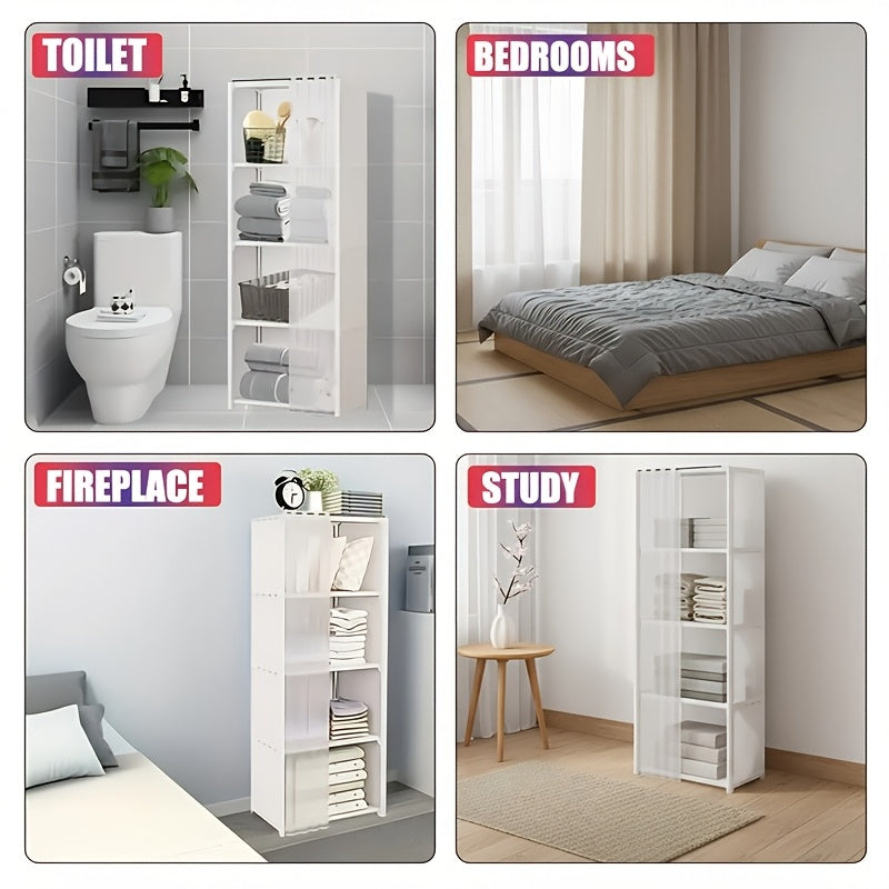 [5 Tier Storage Shelf] 5 Tier Storage Shelf with Dust Cover Curtain Tool Free Assembly Portable Thickened Sturdy Bookcase Cabinet Combo for Office Classroom Rental Dorm Small Space Organiser