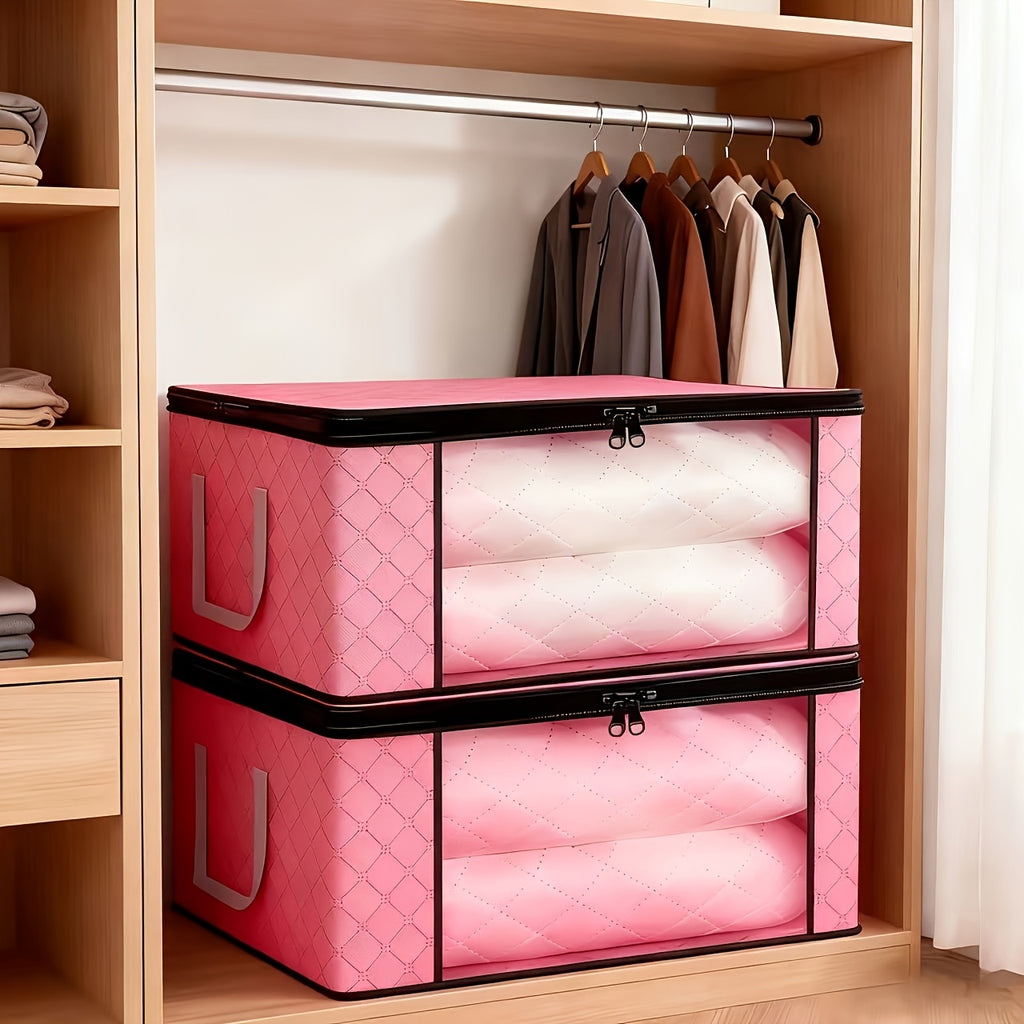 6pcs Oversized Foldable Organizer with Window Opening and Visual Durable Folding Clothes Organizer with Zipper and Lid and Reinforced Handle for Bedding, Blankets, Pillows and Clothing, Under-Bed Storage