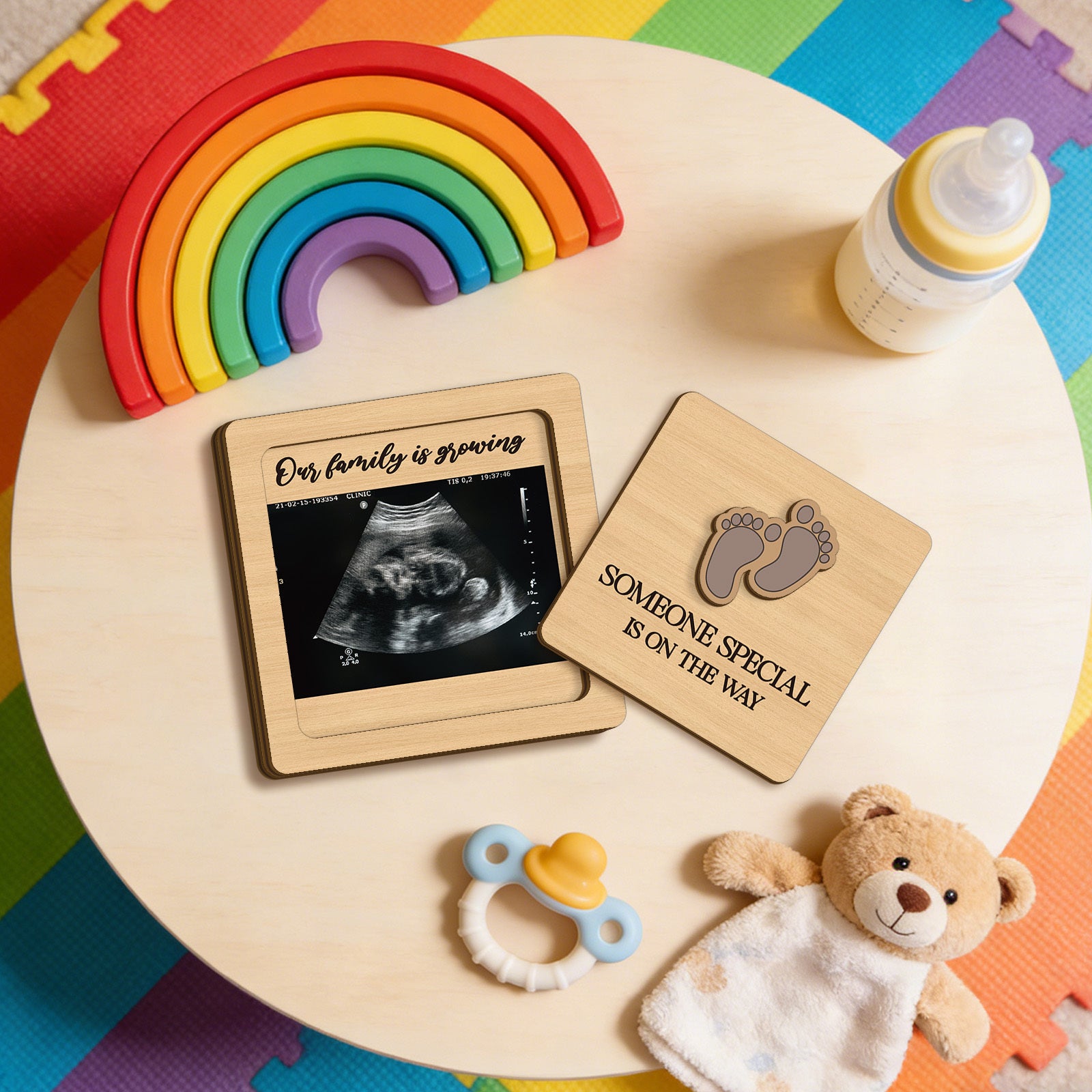 2D Flat - 1pc Wooden Family Growth Announcement Box, Compact Decorative, Theme of Special Person'S Arrival, Pregnancy Reveal Keepsake, Family Decor Sign, 2D Flat
