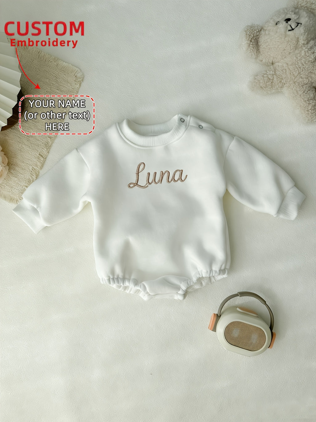 Custom Embroidered Baby Name Embroidery Triangle Jumpsuit Crawling Suit Newborn Gift Autumn And Winter Fleece Classic Crawling Suit Going Out for Photos Jumpsuit Easter Valentine'S Day Baby Gift Clothes, for Outdoor