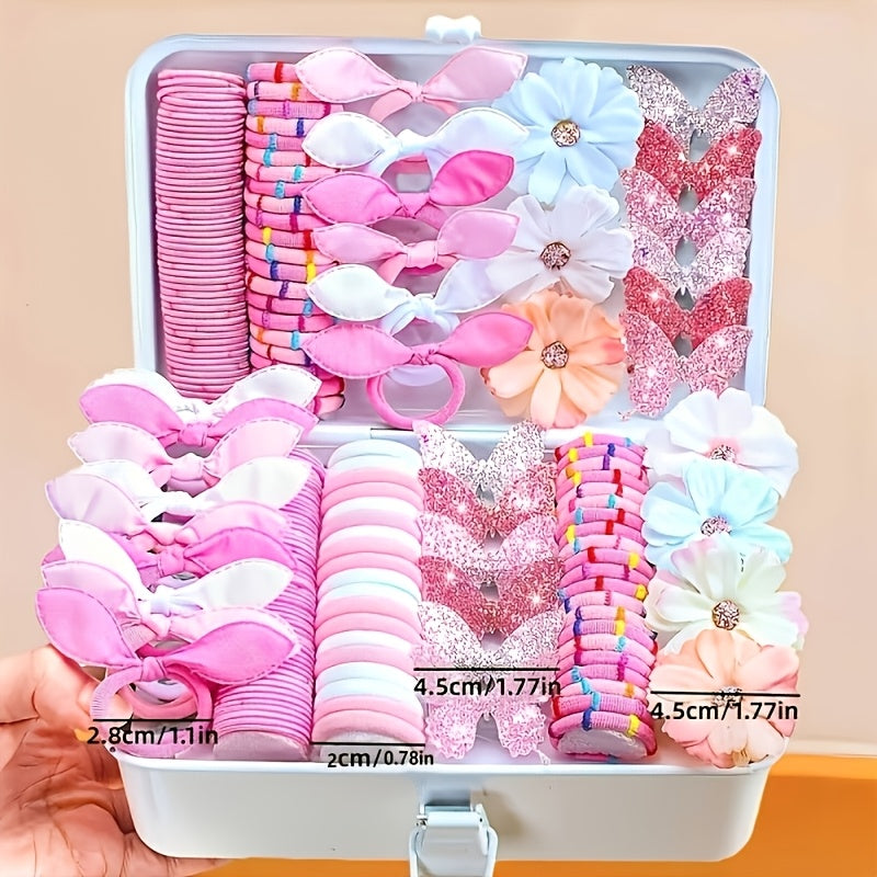 151pcs Set, Multi-Color Butterfly Hair Clips, Stylish and Sweet Hair Accessories, Elastic Hair Ties, Hair Bands for Students, Hair Elastics for Braided Ponytails, Bow Hair Accessories, Small Flower Bunny Ear Hair Ties, Suitable for Daily