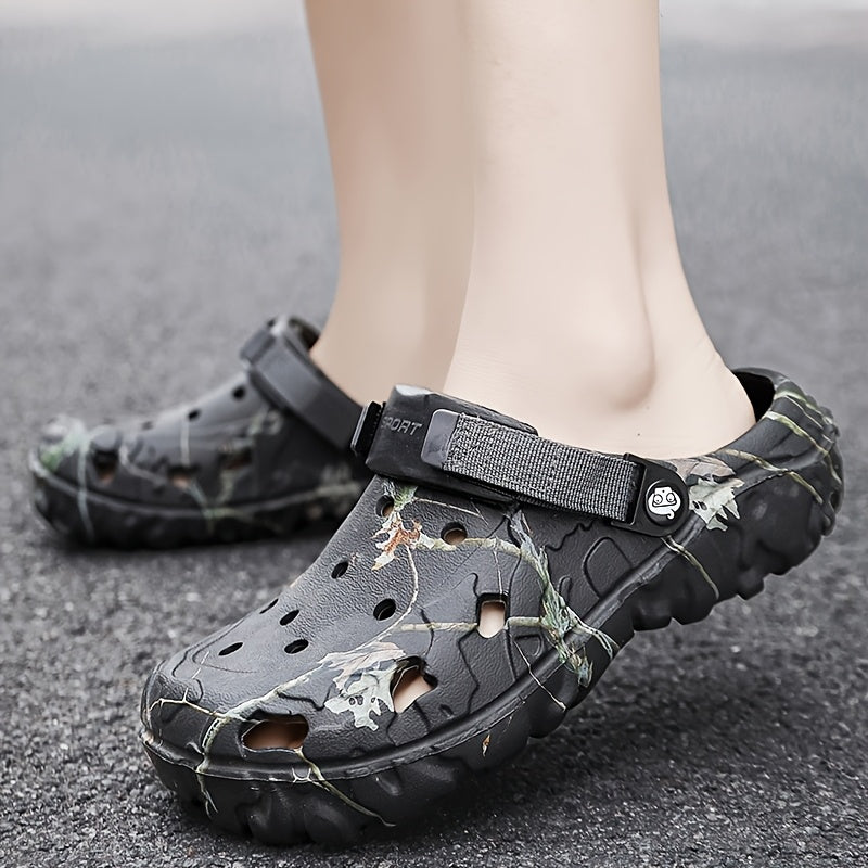 Men's Summer Thick-Soled Beach Slippers, EVA Material, Soft Mules, Non-Slip and Wear-Resistant, for Outdoor Wear, Beach and Driving Sandals, Men's Slippers Clogs, Garden Shoes, Women's Same Style Mules, Detachable Laces, Adjustable Lace Length