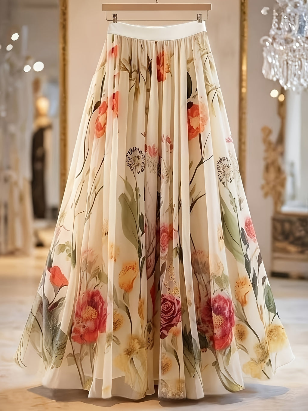 [Elegant Women's Skirt] Women's Elegant Printed Mid-Length A-Line Skirt - Spring and Summer Layered Tulle Skirt - Daily Wear Outing Travel - Suitable for Casual and Formal Attire - Can Be Worn in All Four Seasons