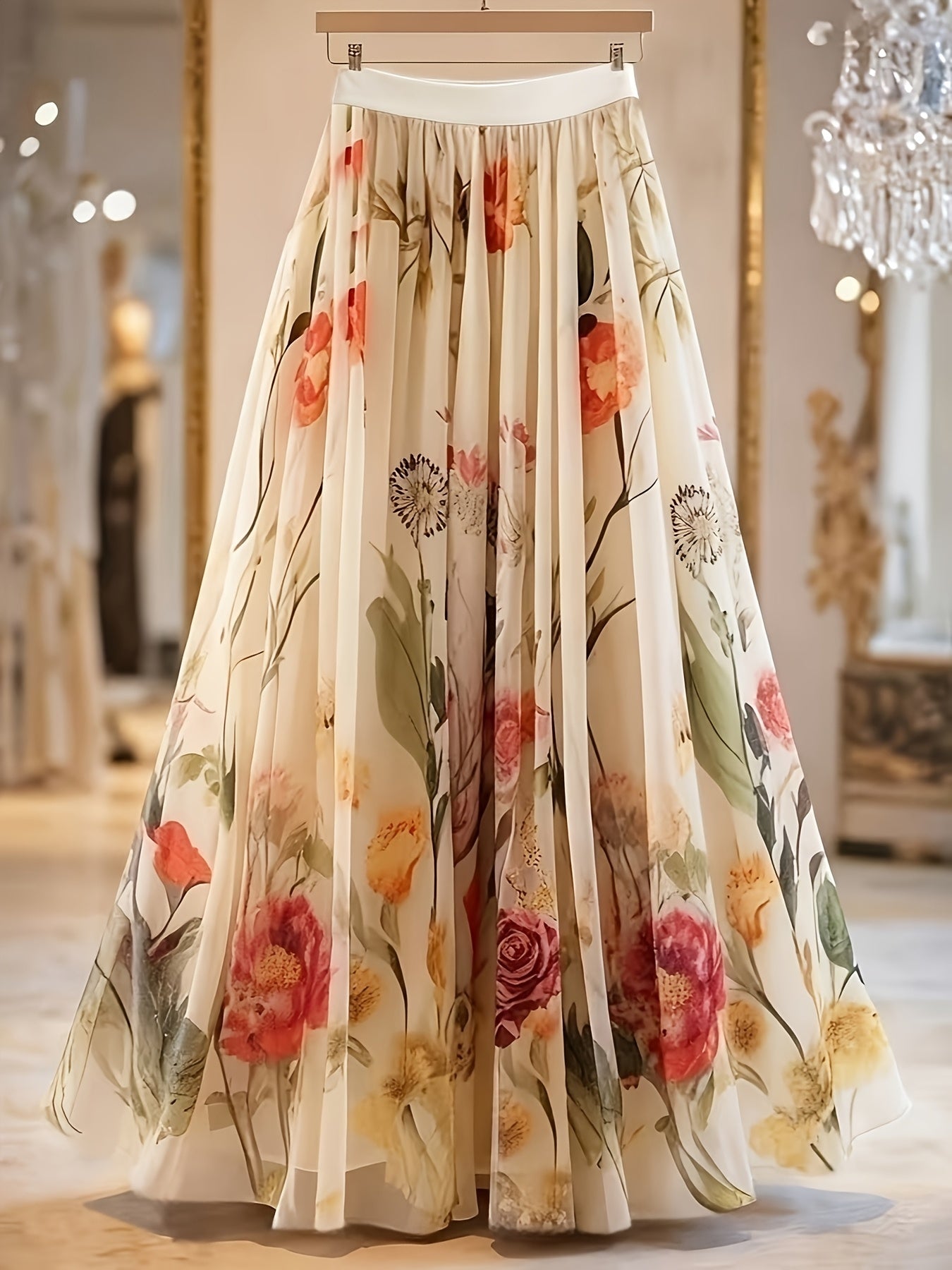 [Elegant Women's Skirt] Women's Elegant Printed Mid-Length A-Line Skirt - Spring and Summer Layered Tulle Skirt - Daily Wear Outing Travel - Suitable for Casual and Formal Attire - Can Be Worn in All Four Seasons