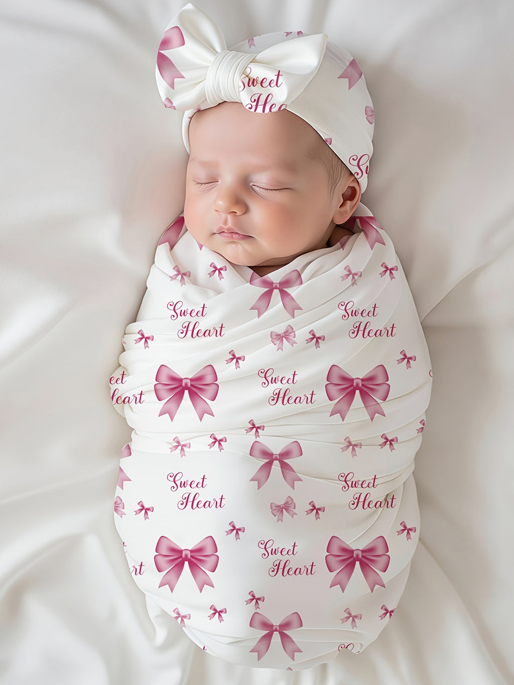 2pcs of Baby Swaddling Blankets and Hats, Suitable for Newborn Girls and Boys, Neutral Swaddling Blankets Suitable for Newborns, Soft and Skin-friendly, 81.28*81.28 cm (bowknot Series)