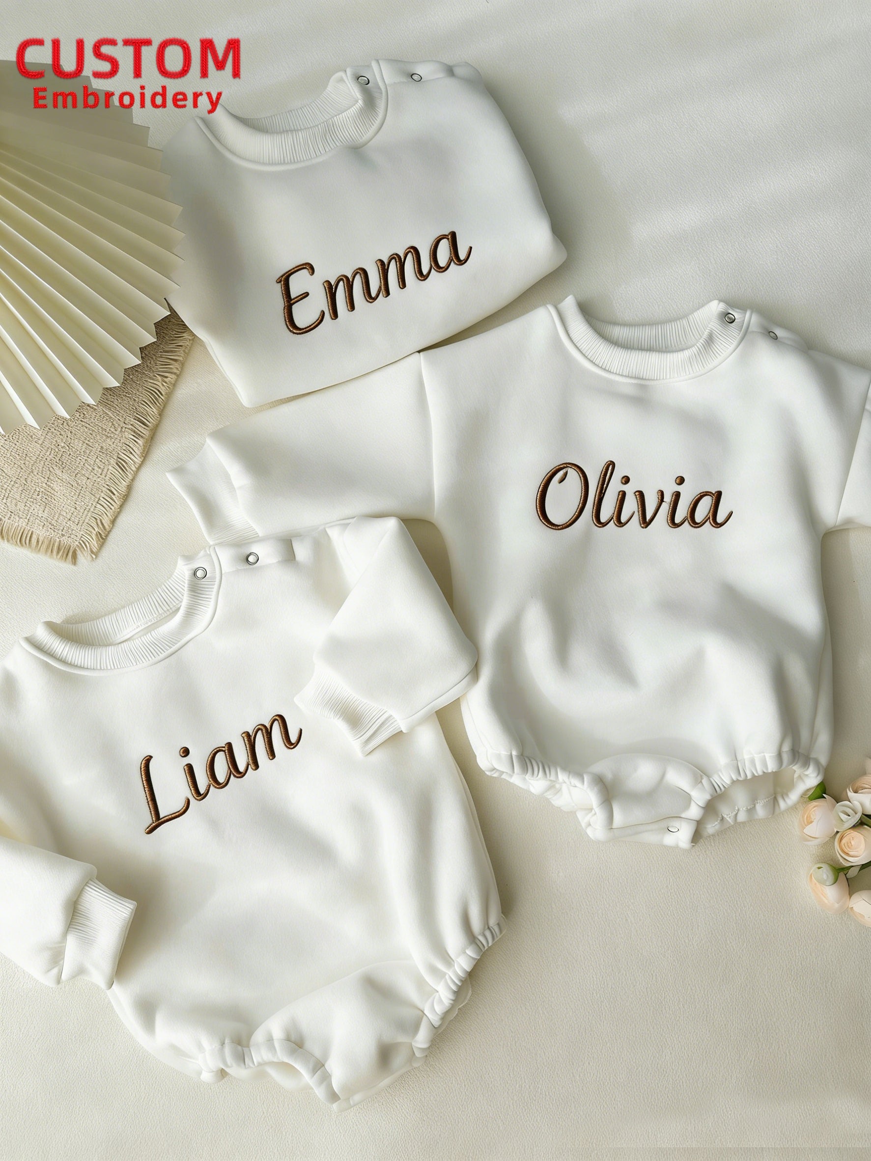 Custom Embroidered Baby Name Embroidery Triangle Jumpsuit Crawling Suit Newborn Gift Autumn And Winter Fleece Classic Crawling Suit Going Out for Photos Jumpsuit Easter Valentine'S Day Baby Gift Clothes, for Outdoor