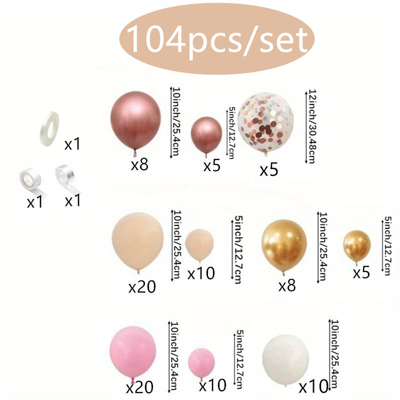 104pcs Rose Golden Pink Balloons Arch Pastel Pink Metallic Golden Matte White Confetti Balloons for Wedding Bridal Shower Princess Party Birthday Shower Decorations Supplies
