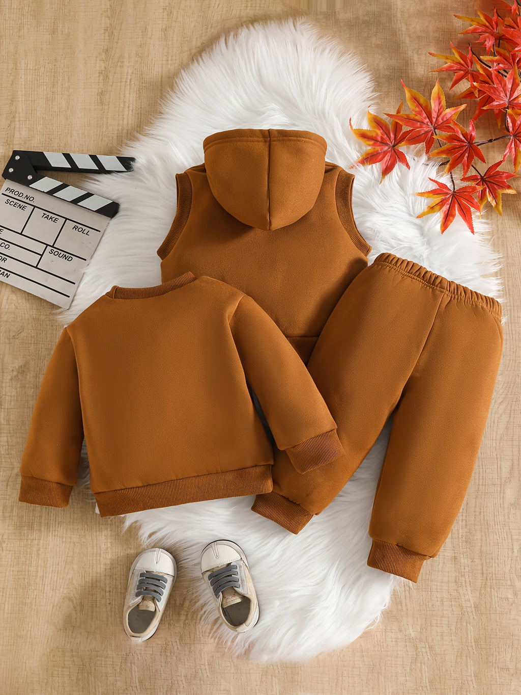 3pcs Set - Long-Sleeve Pullover Top for Babies in Autumn And Winter + Elastic Waist Long Pants + Vest - Street Style with "Calvin" Letter Print, Suitable for Outdoor Wear And Casual Outfits in The Fall And Winter