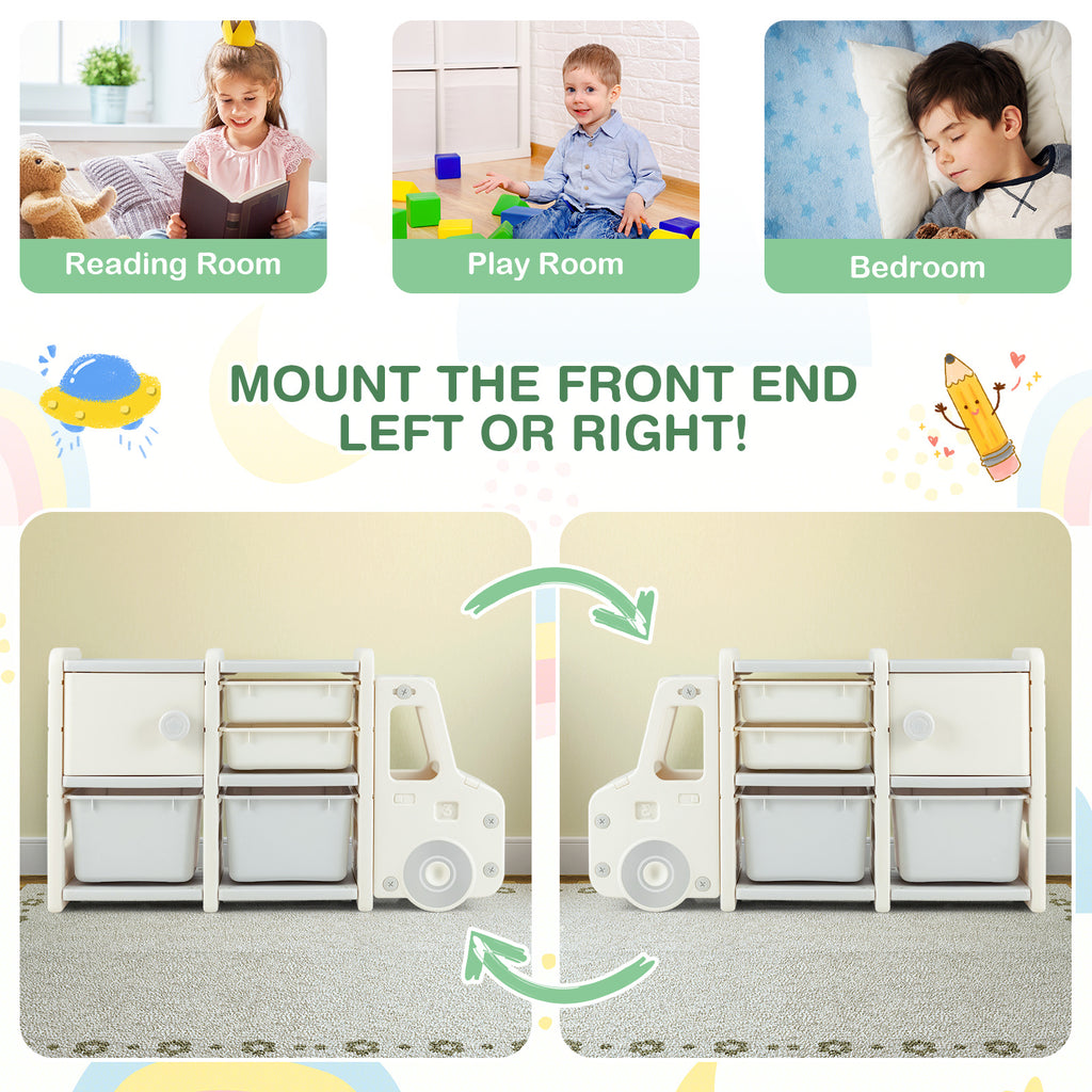 Goplus Truck-shaped Cabinet Toy Storage Organizer w/2 Plastic Bins & Drawers Playroom