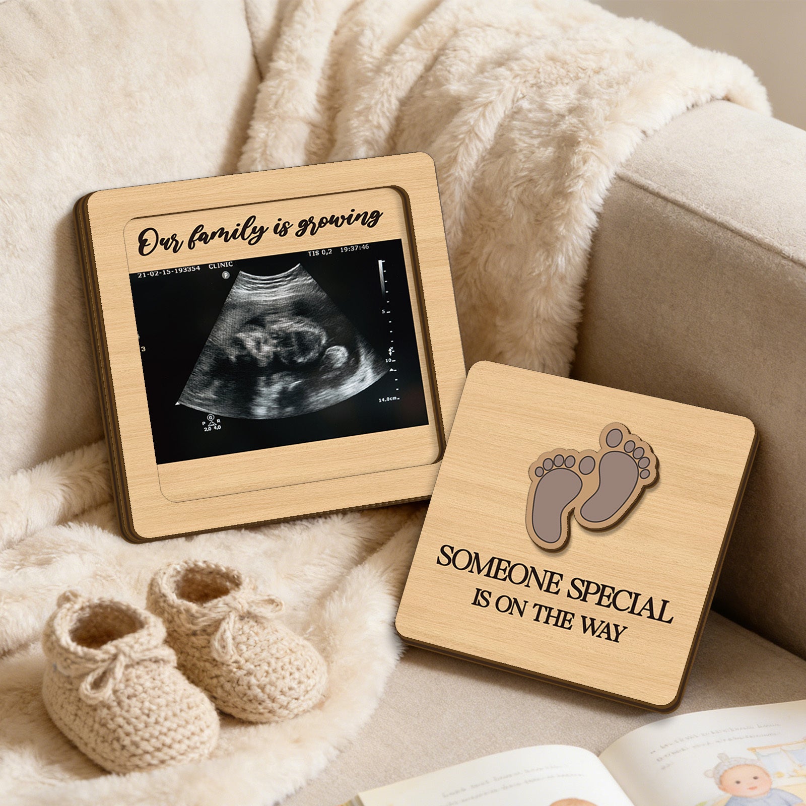 2D Flat - 1pc Wooden Family Growth Announcement Box, Compact Decorative, Theme of Special Person'S Arrival, Pregnancy Reveal Keepsake, Family Decor Sign, 2D Flat