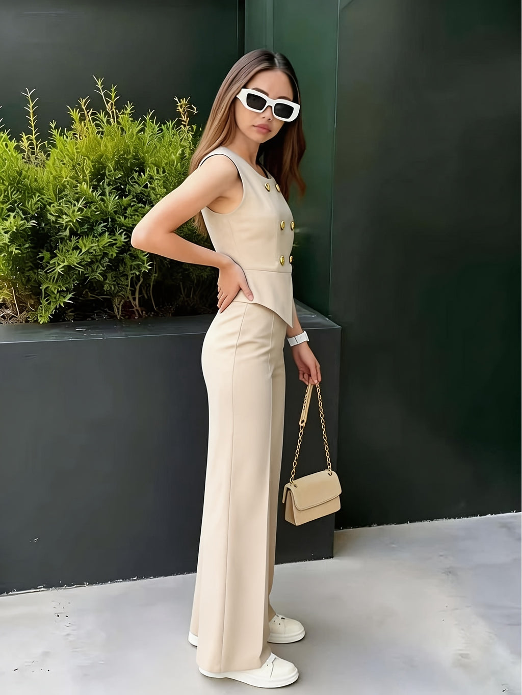 Teen Set/Fashion Casual Sleeveless Vest Top/Spring Summer Fall Elegant Comfortable Outfit 13-16 Years Old/Sleeveless Trendy Short Vest And Straight Long Pants 2pcs Set/for Outdoor/for Teenager/For Teenager