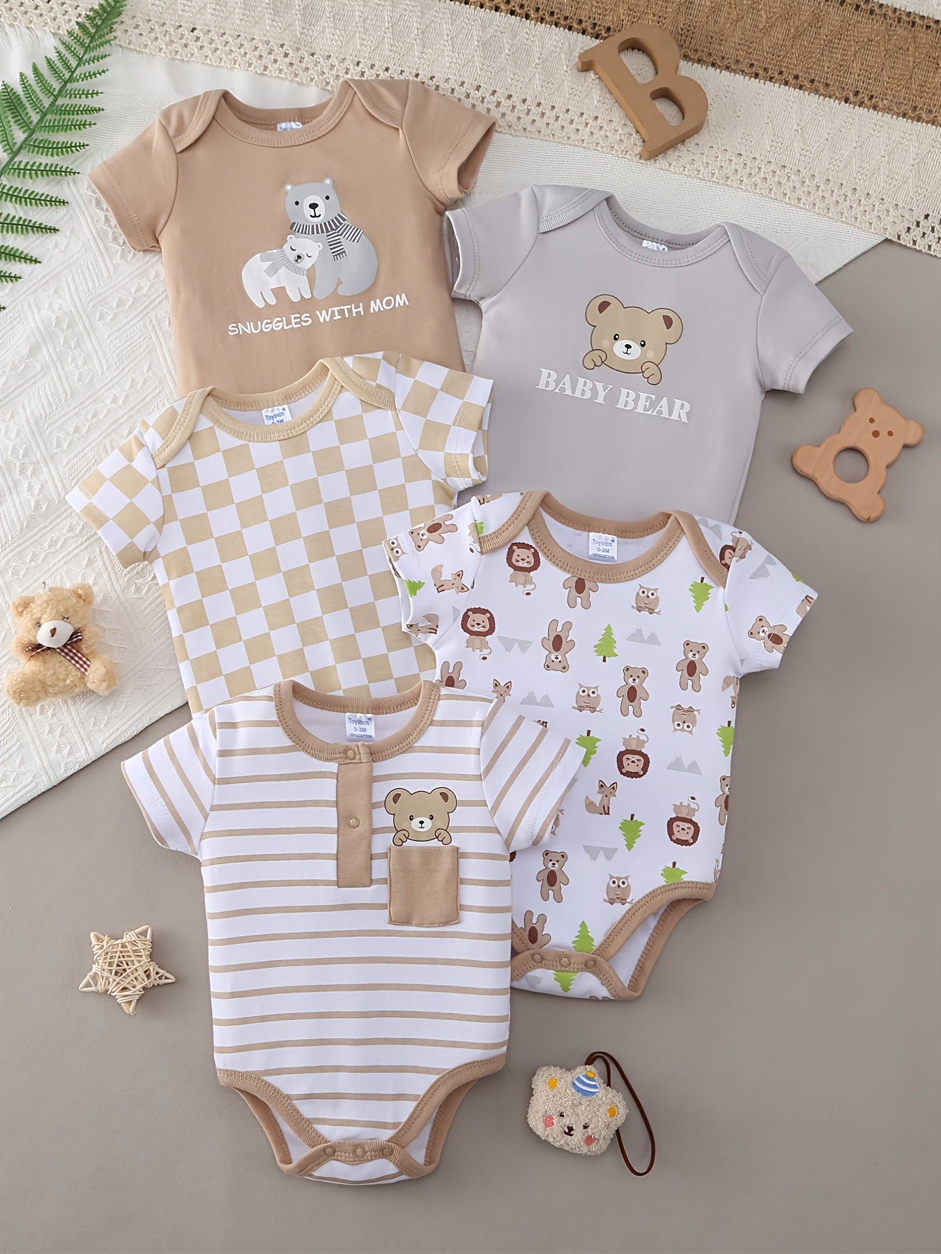 Newborn Unisex Triangle Romper Crawling Outfit, Cute Style 5pcs Set for All Seasons (Spring, Summer, Autumn, Winter), Perfect for Outdoor