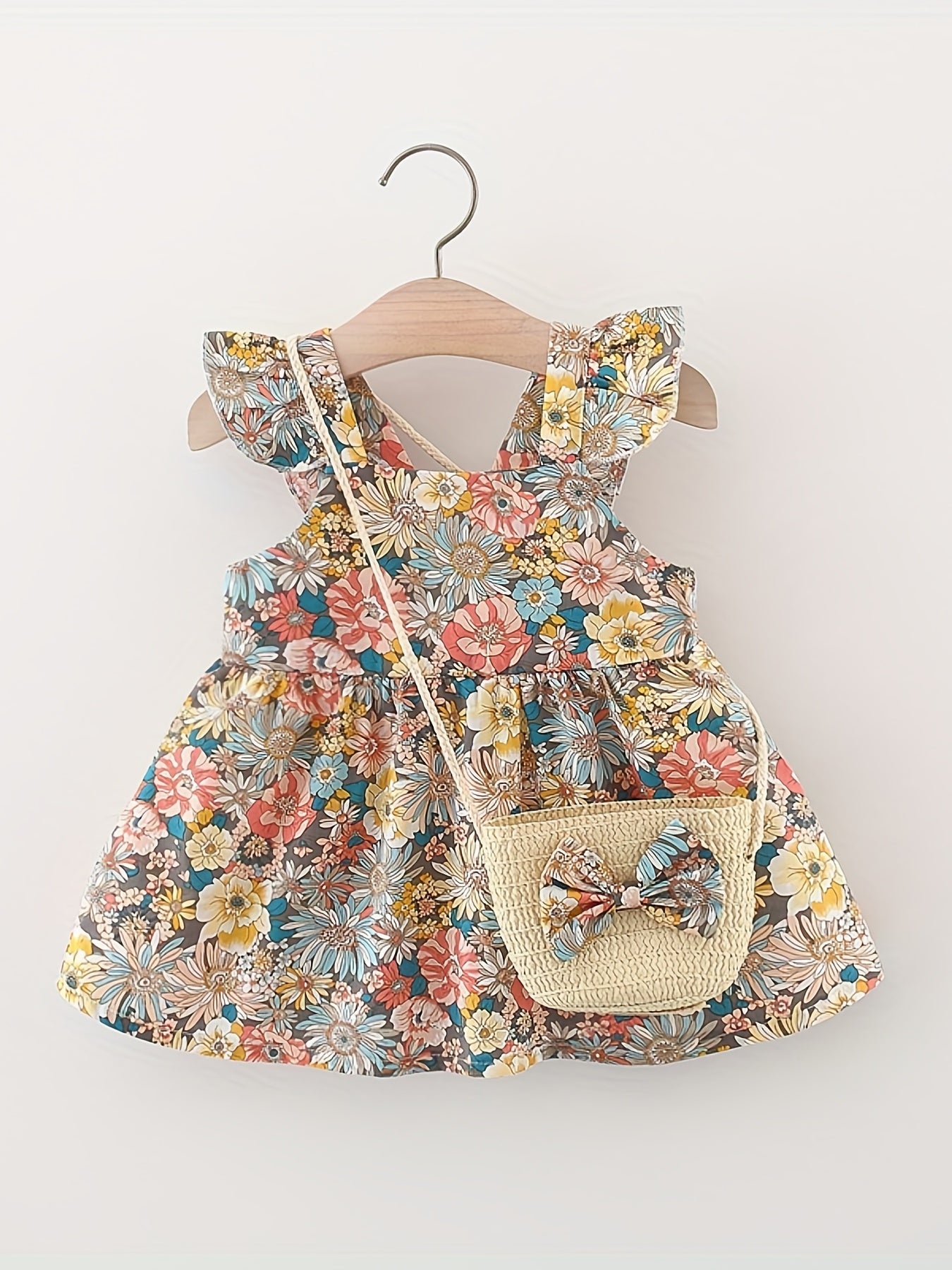 Dress And Bag 2pcs/Set, Vintage Baby Girl Dresses Summer Thin, Toddler Kids Sleeveless Infant Children Clothes 0 to 3 Years Old
