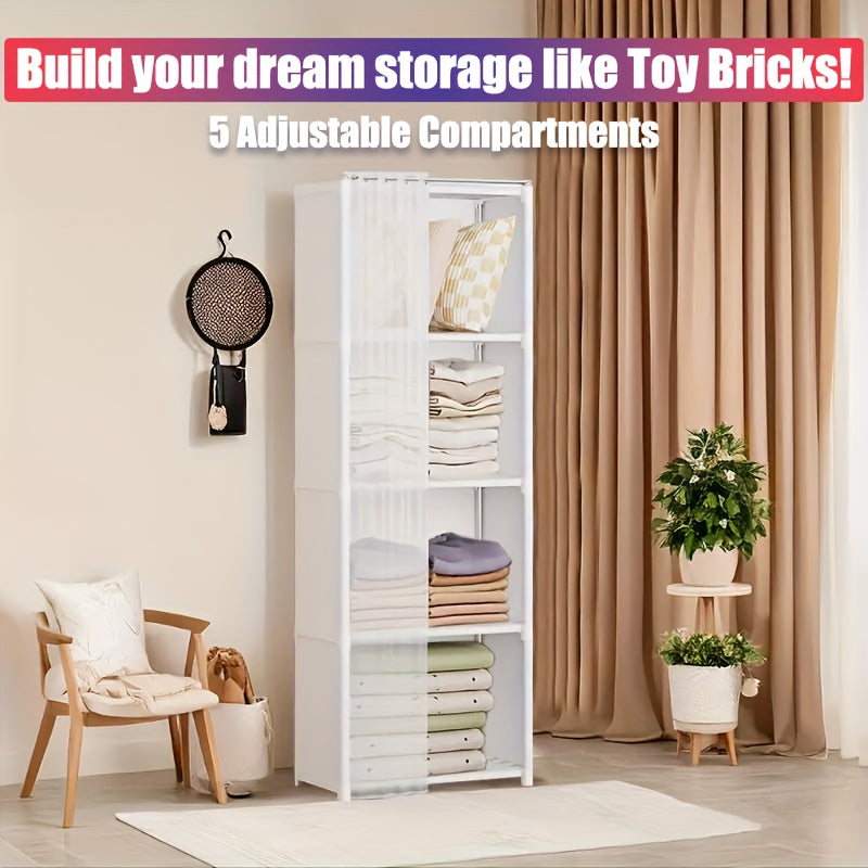 [5 Tier Storage Shelf] 5 Tier Storage Shelf with Dust Cover Curtain Tool Free Assembly Portable Thickened Sturdy Bookcase Cabinet Combo for Office Classroom Rental Dorm Small Space Organiser