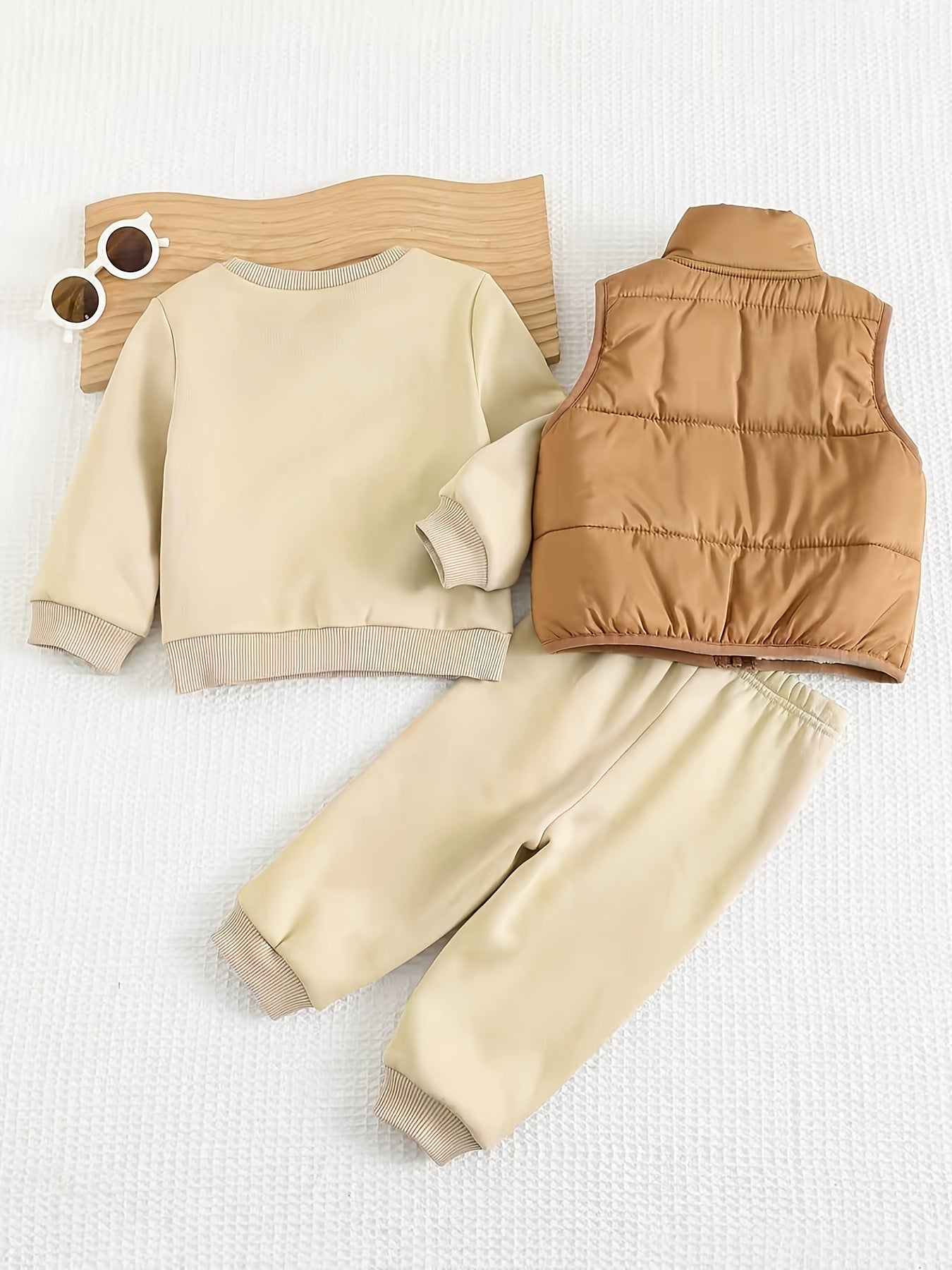 Boys' Spring, Autumn, Winter Casual Round Neck Long Sleeve Simple Letter Print Sweatshirt + Elastic Waist Solid Color Long Pants + Zipper Vest Newborn Baby 3pcs Set for Outings, Boys' Clothing, Perfect for Outdoor
