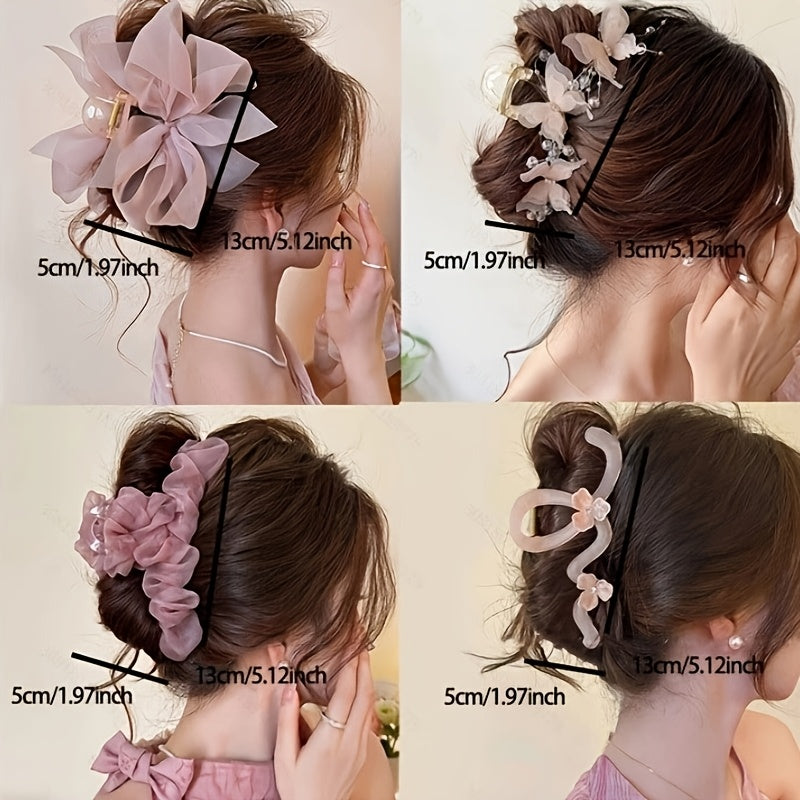 2pcs Elegant Pink Series Hair Clip Set/Women's Back-Of-Head Bun Hairpin/Suitable for Daily Wear/Parties/Gatherings/And Wedding Gifts