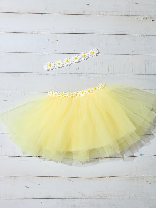 2pcs Newborn Mesh Tutu Skirt And Daisy Headband, Baby Mesh Puff Dress Set, Baby Photography Outfit