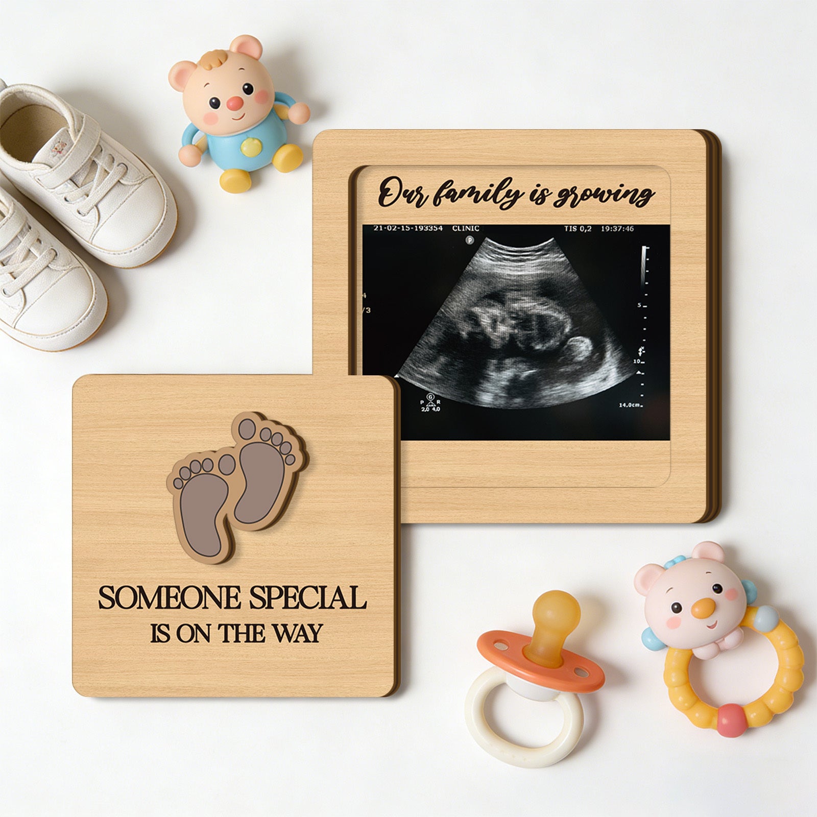 2D Flat - 1pc Wooden Family Growth Announcement Box, Compact Decorative, Theme of Special Person'S Arrival, Pregnancy Reveal Keepsake, Family Decor Sign, 2D Flat
