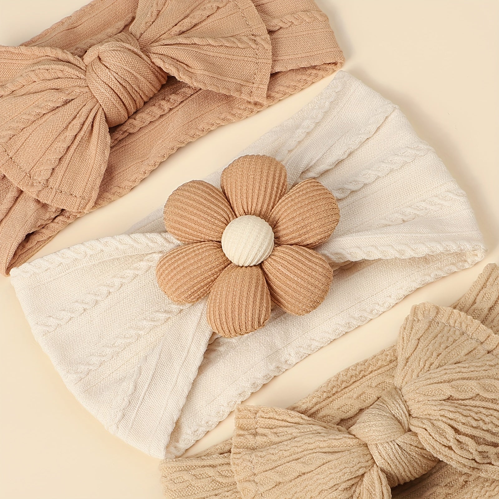 3pcs Set of Nylon Soft Breathable Cute Flower Decorated Hair Ties for Girls and Boys, Vintage Style Headbands for All Seasons