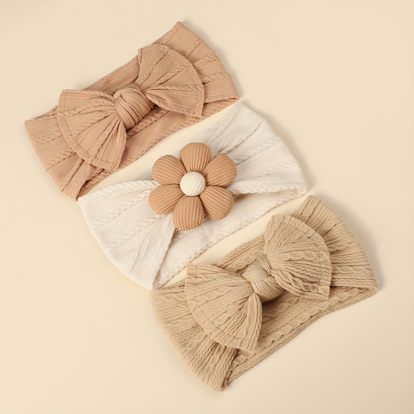 3pcs Set of Nylon Soft Breathable Cute Flower Decorated Hair Ties for Girls and Boys, Vintage Style Headbands for All Seasons