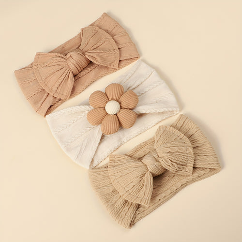 3pcs Set of Nylon Soft Breathable Cute Flower Decorated Hair Ties for Girls and Boys, Vintage Style Headbands for All Seasons