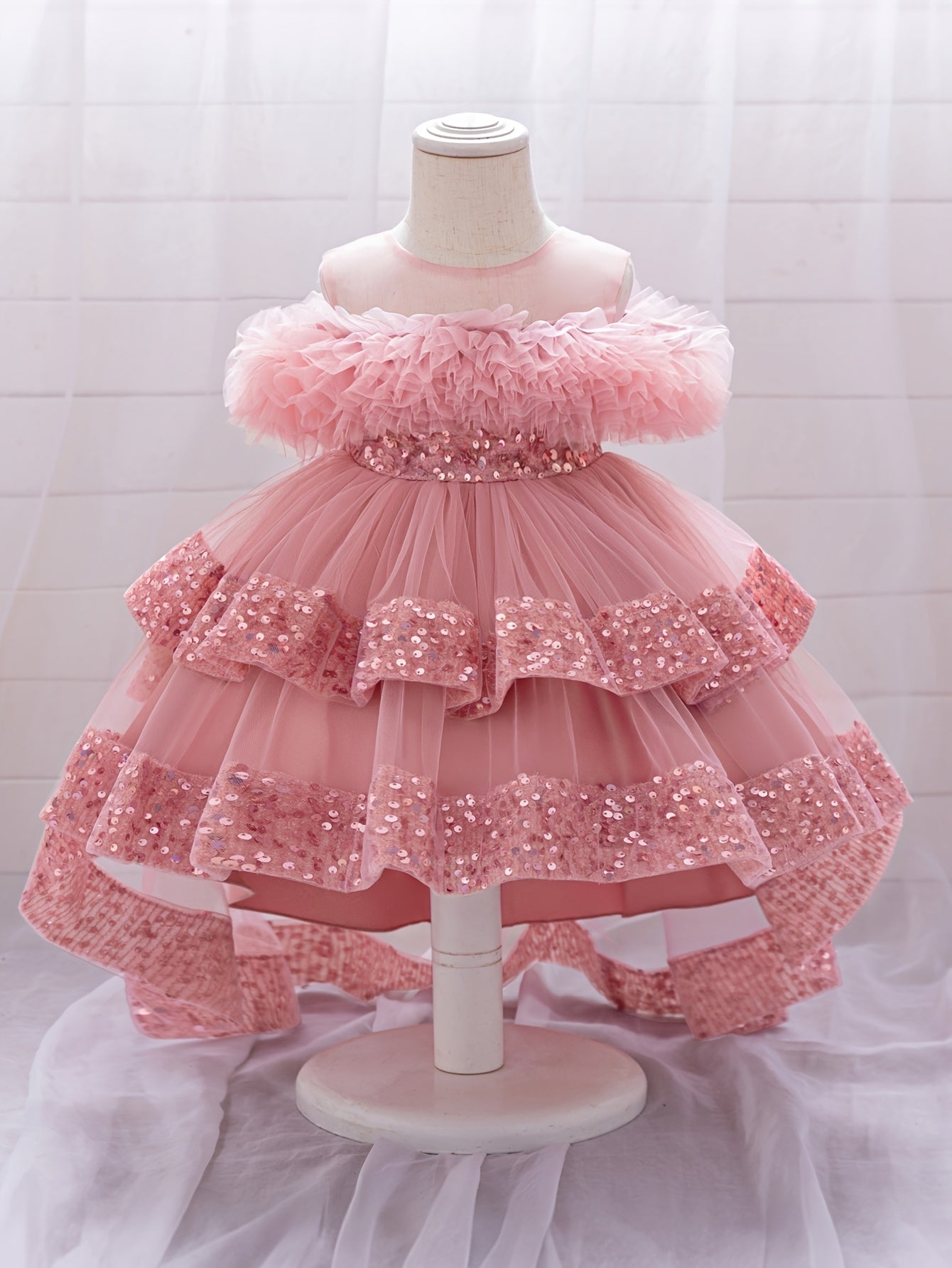 Children's High-End/Pre-Measure Skirt Length/Flower Girl Dress/Infant Layered Sequin Dress/for Birthday Banquets