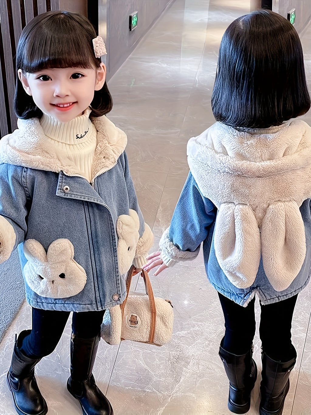 Girls' -Lined Cute Cartoon Jacket, New Autumn/Winter Stylish Warm Thickened Padded Coat for Baby Girls
