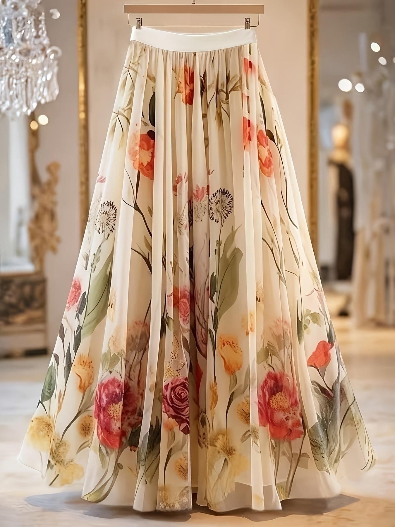 [Elegant Women's Skirt] Women's Elegant Printed Mid-Length A-Line Skirt - Spring and Summer Layered Tulle Skirt - Daily Wear Outing Travel - Suitable for Casual and Formal Attire - Can Be Worn in All Four Seasons