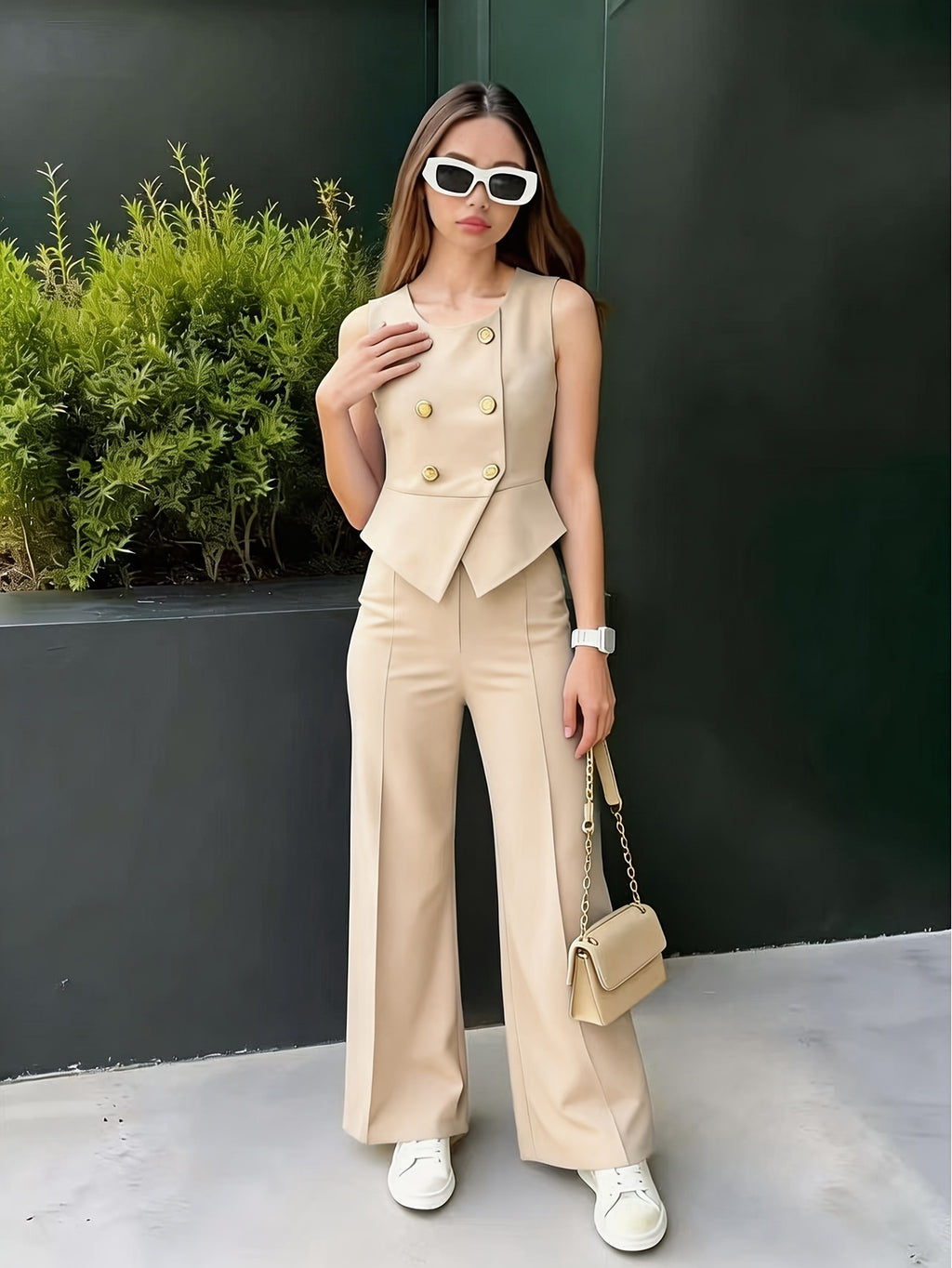 Teen Set/Fashion Casual Sleeveless Vest Top/Spring Summer Fall Elegant Comfortable Outfit 13-16 Years Old/Sleeveless Trendy Short Vest And Straight Long Pants 2pcs Set/for Outdoor/for Teenager/For Teenager