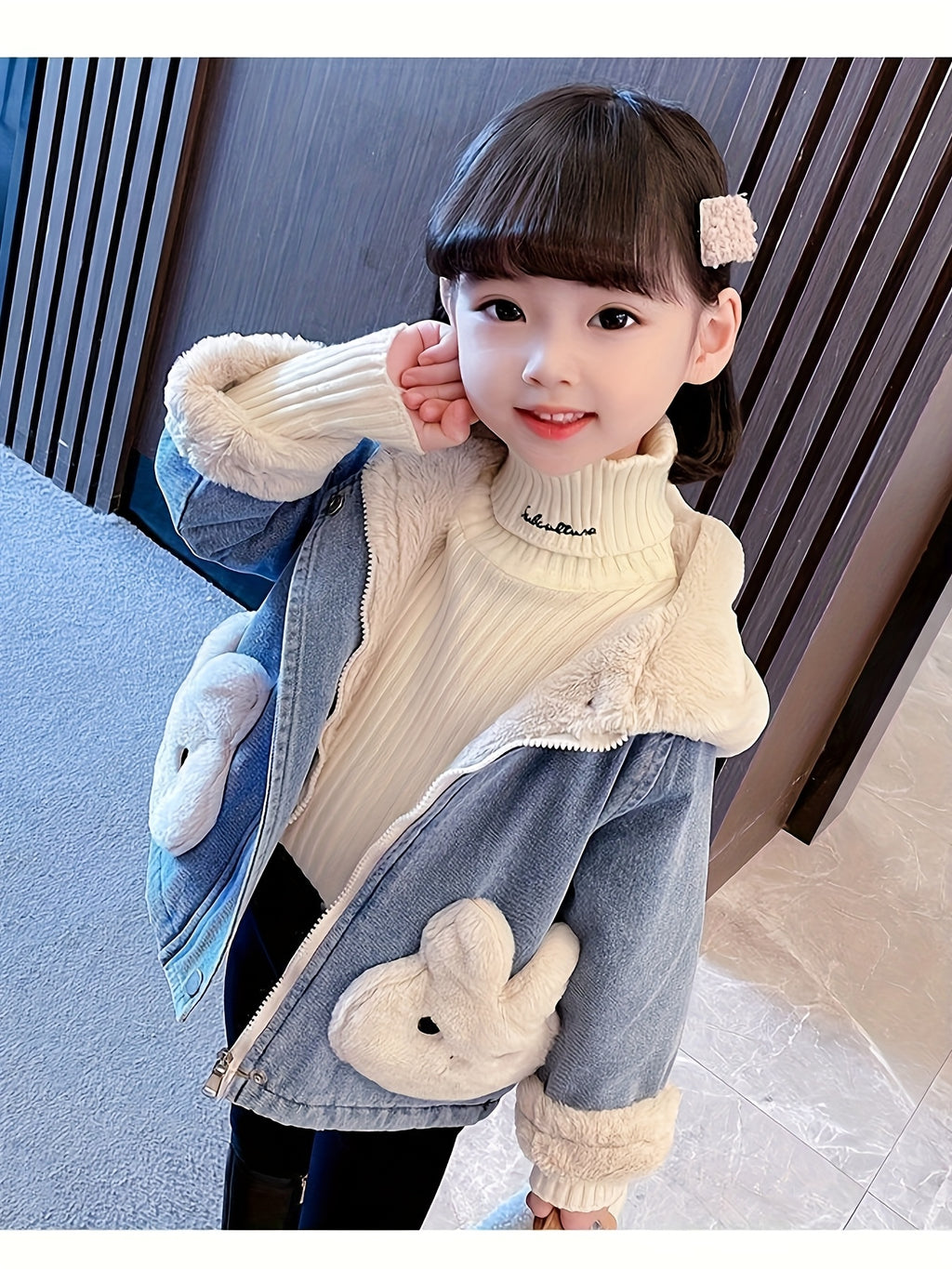 Girls' -Lined Cute Cartoon Jacket, New Autumn/Winter Stylish Warm Thickened Padded Coat for Baby Girls
