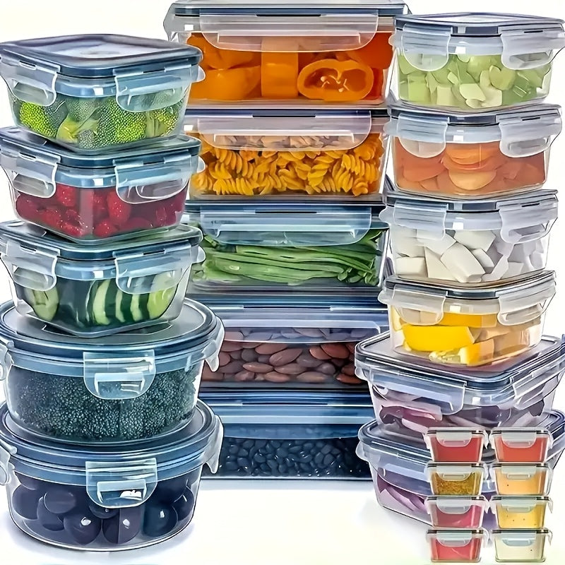 16pcs Reusable Sealed PP Material Containers with Snap-On Lids, Suitable for Storing Fruits, Vegetables, Salads, Pasta, Bento Boxes, Lunch, Etc. Space-saving and Stackable, an Ideal Choice for Home Refrigerator and Kitchen Storage. 8 Containers + 8