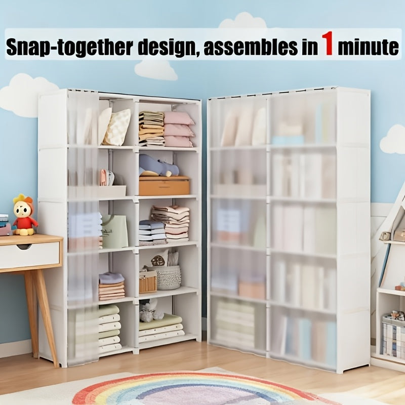 [5 Tier Storage Shelf] 5 Tier Storage Shelf with Dust Cover Curtain Tool Free Assembly Portable Thickened Sturdy Bookcase Cabinet Combo for Office Classroom Rental Dorm Small Space Organiser