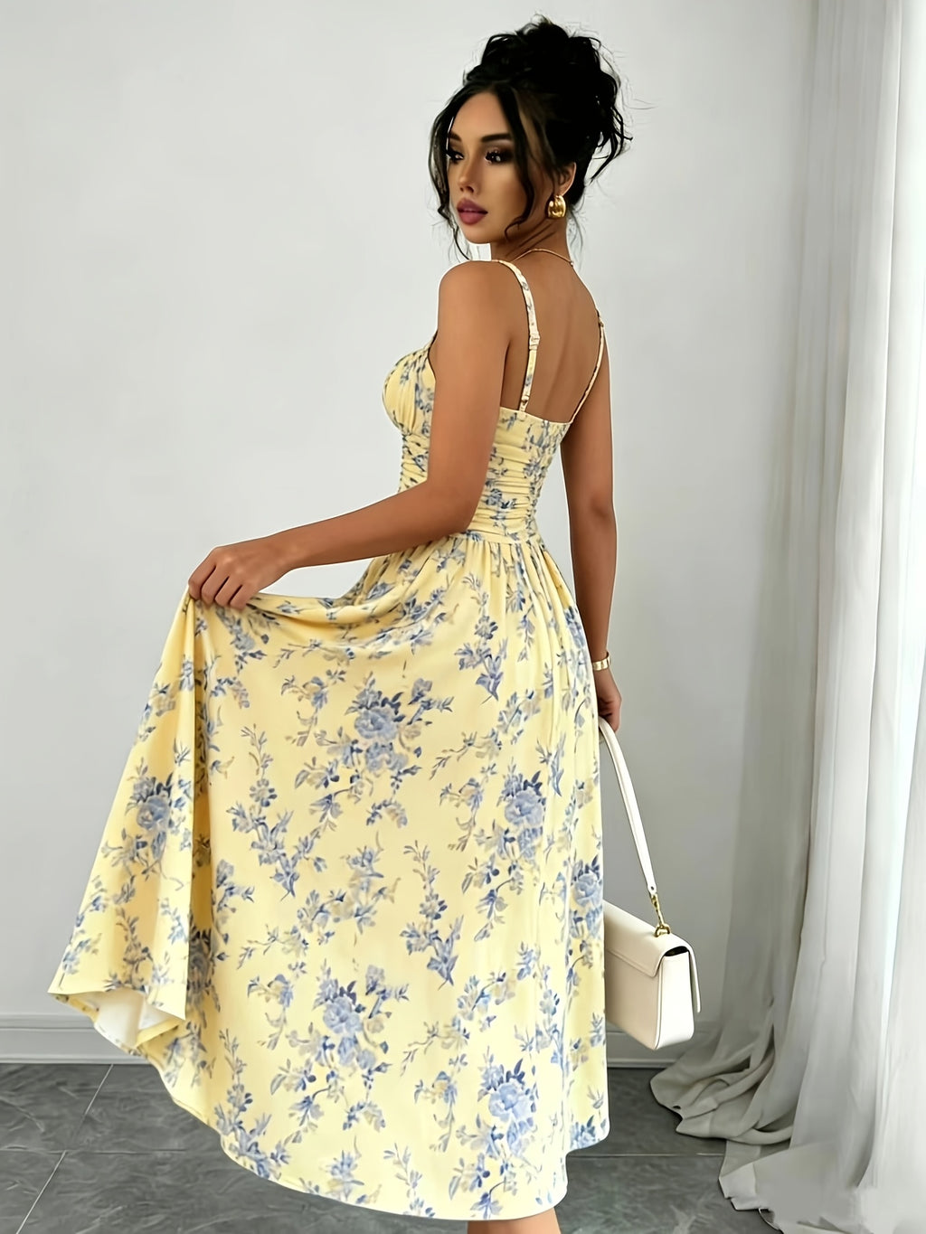 Elegant Printed Bohemian-style High-slit Zipper Dress for Women, Suitable for Weddings, Spring/summer Vacations, and Other Occasions, Elegant and Charming
