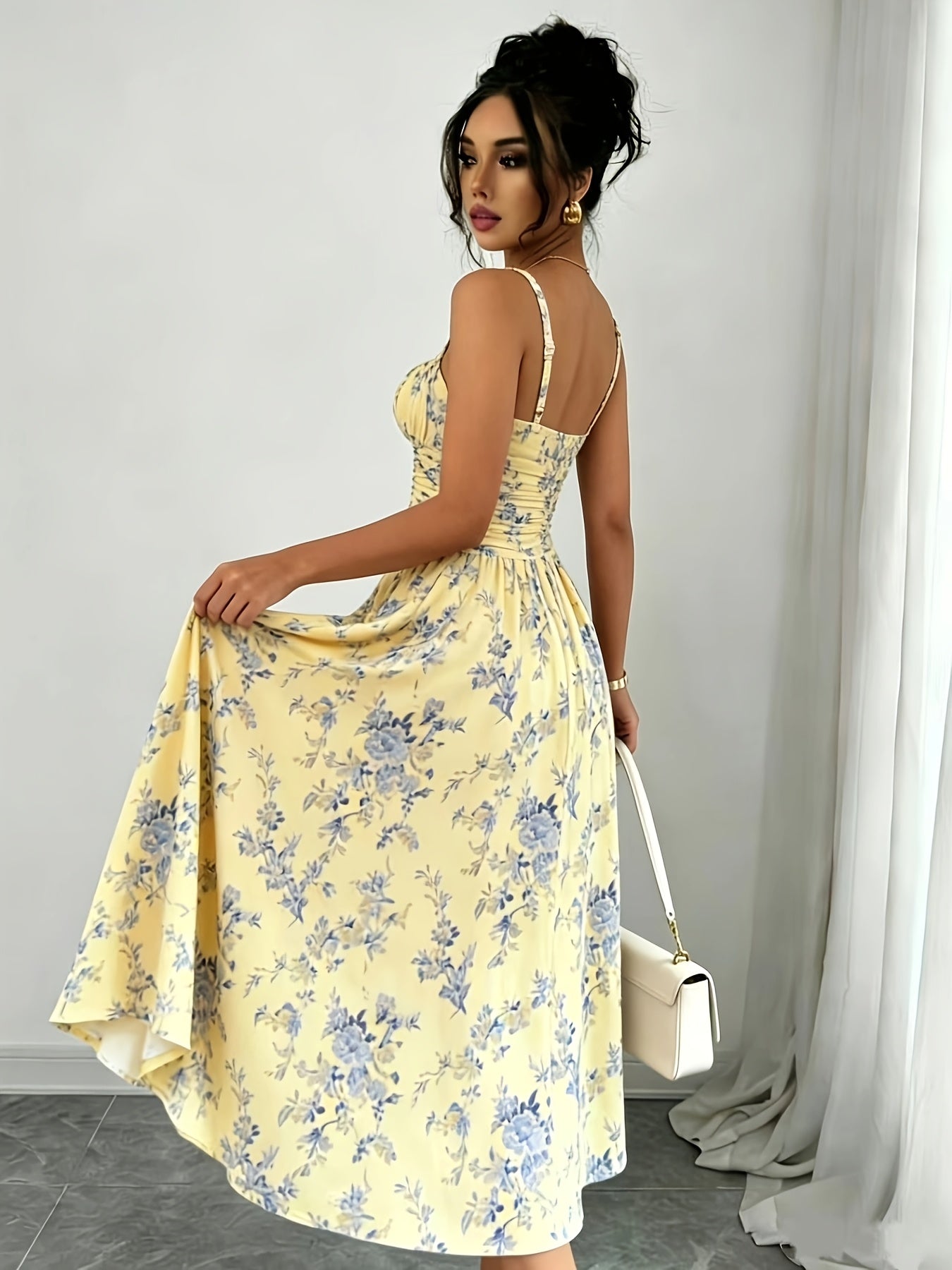 Elegant Printed Bohemian-style High-slit Zipper Dress for Women, Suitable for Weddings, Spring/summer Vacations, and Other Occasions, Elegant and Charming