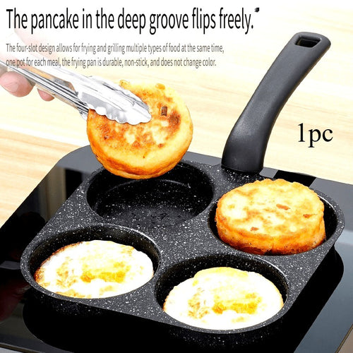 4-In-1 Mini Egg Cooker, Non-Stick Single Handle Frying Pan, Dishwasher Safe, Compatible with Electric Coil Stoves, Versatile Kitchen Gadget for Pancakes, Eggs, And More, Thanksgiving, Christmas Gifts, Family Dinners, 4 Holes 20Cm