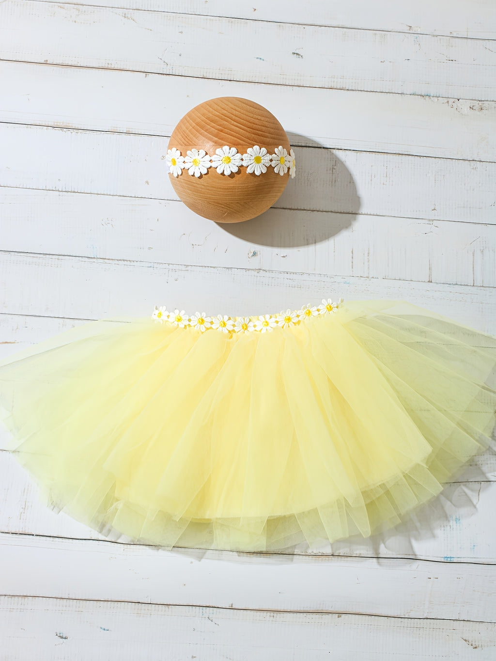 2pcs Newborn Mesh Tutu Skirt And Daisy Headband, Baby Mesh Puff Dress Set, Baby Photography Outfit