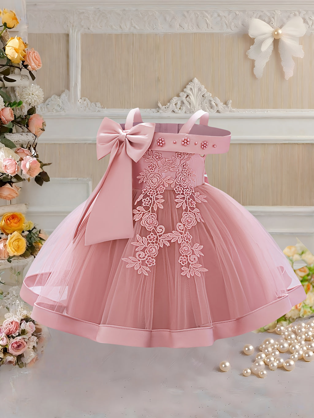 Girls' Light Blue Dress/Random Print Random Pattern/Bow Puff/Sweet Fairy-Like/Birthday Holiday Dress