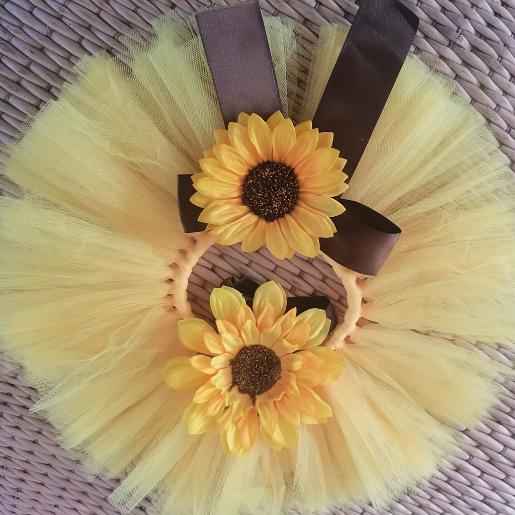 Sunflower Newborn Baby Tutu Bow Skirt Toddler Baby Headdress Flower Girls Photography Prop Outfits