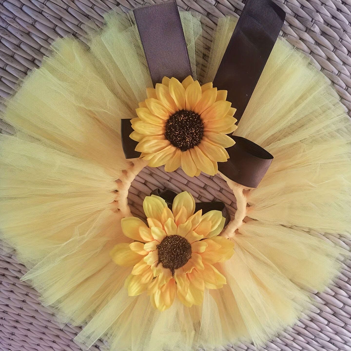 Sunflower Newborn Baby Tutu Bow Skirt Toddler Baby Headdress Flower Girls Photography Prop Outfits