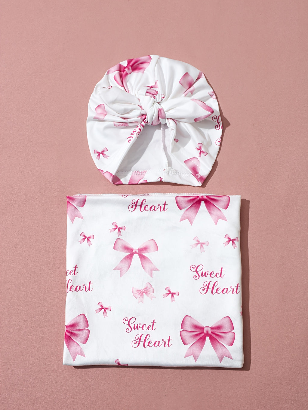 2pcs of Baby Swaddling Blankets and Hats, Suitable for Newborn Girls and Boys, Neutral Swaddling Blankets Suitable for Newborns, Soft and Skin-friendly, 81.28*81.28 cm (bowknot Series)