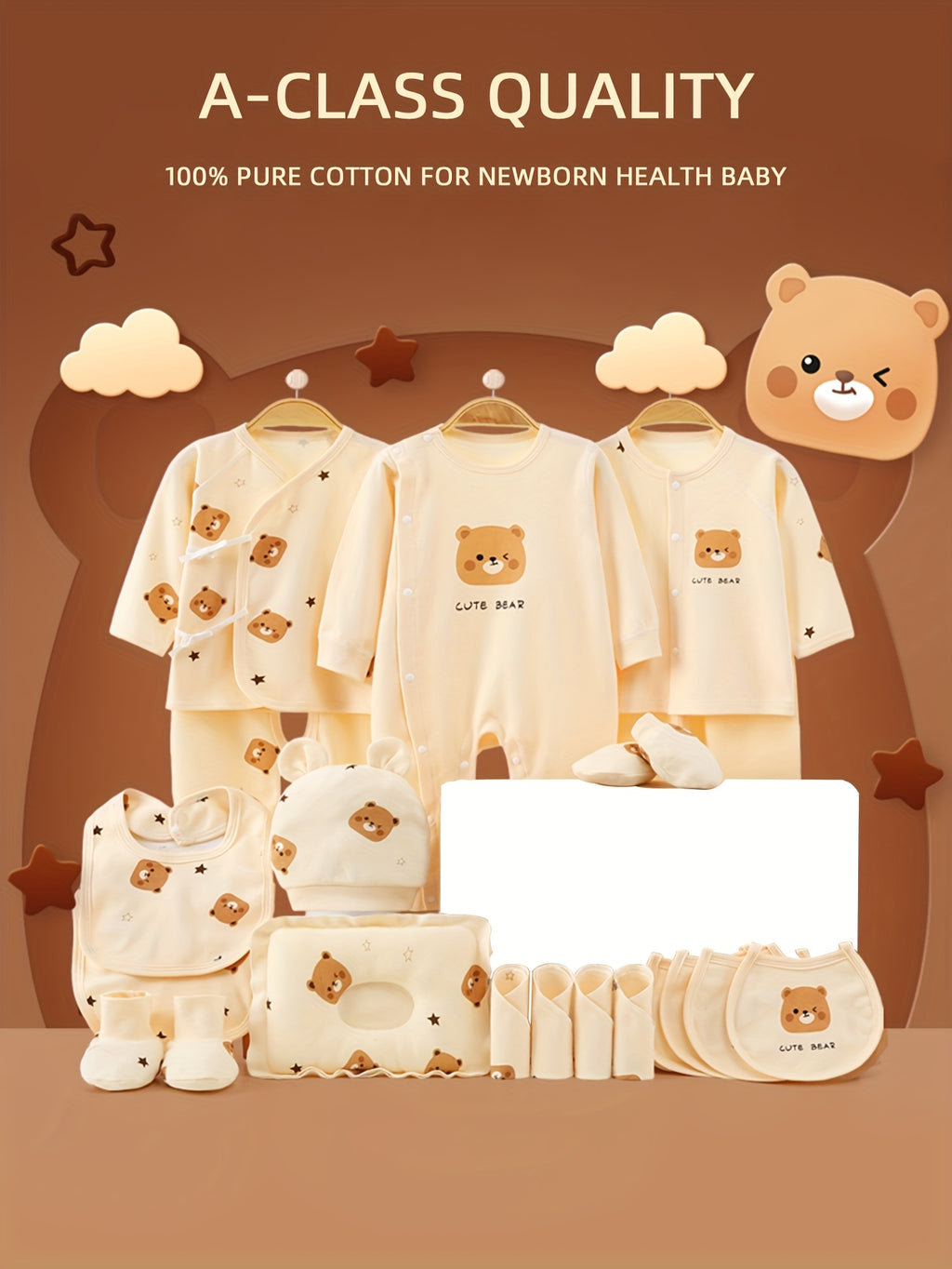 Baby boy newborn clothing, baby jumpsuit jumpsuit daily necessities 21pcs set, 3 sets of clothes - hat - bib - hand and foot set - bib, baby full moon four season set, baby gift, newborn essentials, Perfect for Outdoor